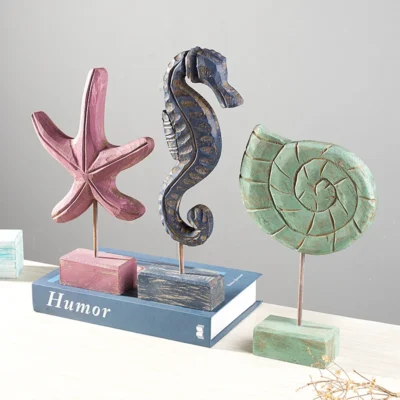 Ocean Them Style Starfish Seahorse Conch Decoration, Wood Furnishing Article, Hand Craft Gifts, Wine Cabinet, Dining Room, Home