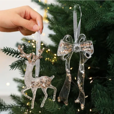 Acrylic Christmas Tree Hanging Ornaments Elk Angel Doll Bell Pendant 2025 Merry Christmas Decoration for Home Xmas New Year 2026